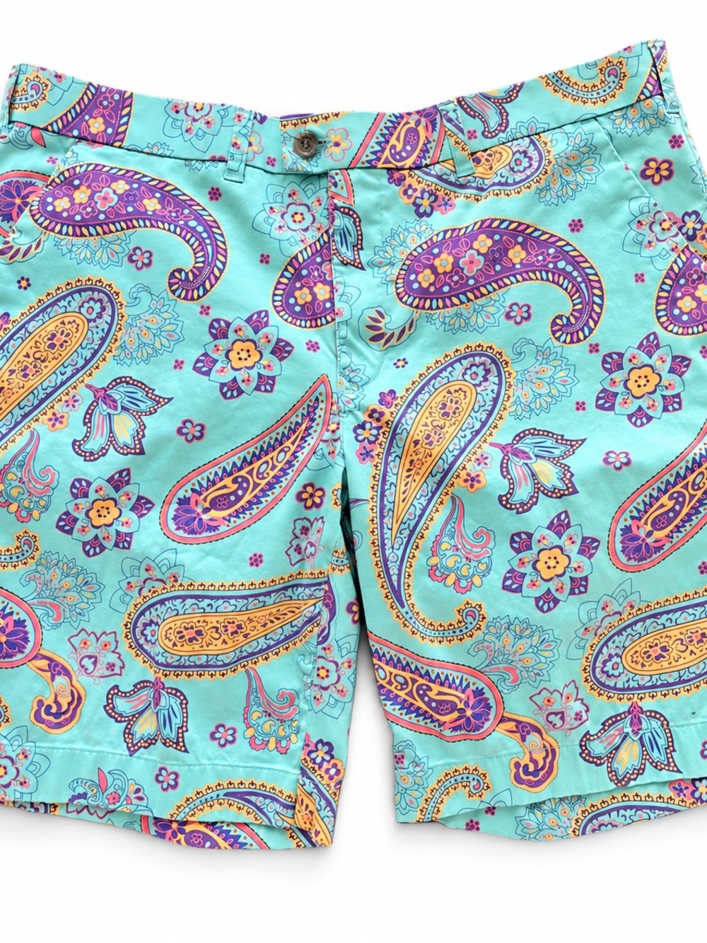 Loudmouth Golf Printed Shorts Size 40 Aqua Paisley Print Bermuda Shorts